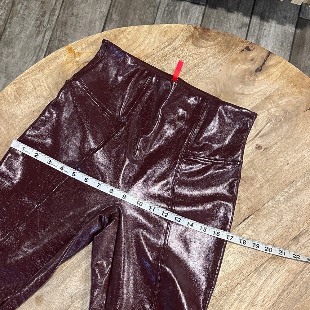 SPANX Shiny Burgundy Faux Leather Leggings - Picture 14 of 17